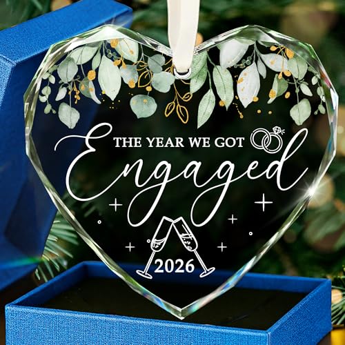 2026 Engagement Heart Glass Ornament - Keepsake Gift for Couples