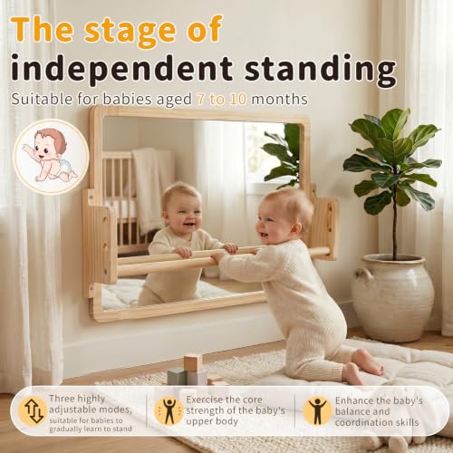 3-in-1 Montessori Mirror with Adjustable Pull-Up Bar for Toddlers