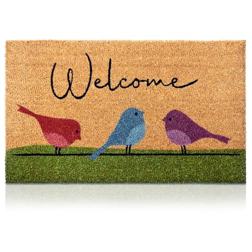 Colorful Birds Coir Welcome Mat, 17 x 29 Inch Non-Slip Entryway Door Mat