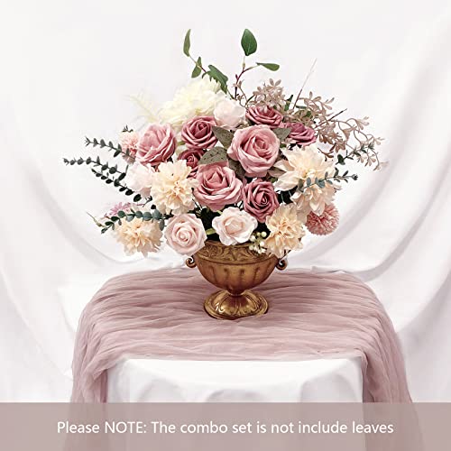 Pink Roses Artificial Flowers Set - 21 Faux Floral Bouquets for DIY Wedding & Home Decor