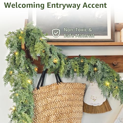 IGEri Cedar-A 9 Ft Artificial Christmas Garland with Real Touch Pine for Outdoor Decor