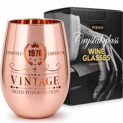 18oz Rose Gold 50th Birthday Wine Glass - Vintage 1976 Engraved Crystal