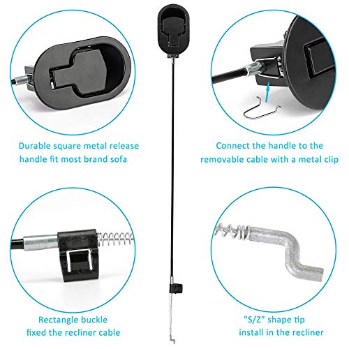 Universal Metal Recliner Handle Replacement with Cable (4.9" Exposed)