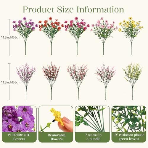 24 Bundles UV Resistant Outdoor Artificial Flowers - Faux Silk Violet & Lavender
