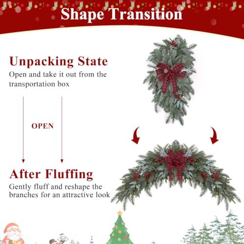 U'Artlines 2PCS Frosted Green Outdoor Christmas Swag 43" for Front Door