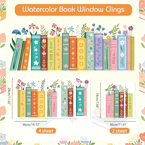 Spring Floral Bookshelf Window Clings - 6 Double-Sided Decals