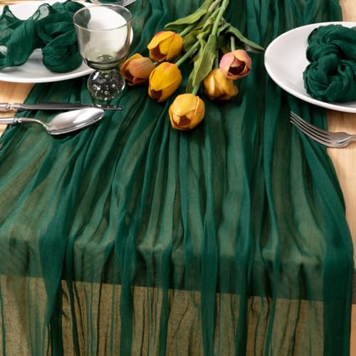Emerald Green Christmas Cheesecloth Table Runner 10ft 3 Pack - Holiday Home Decor