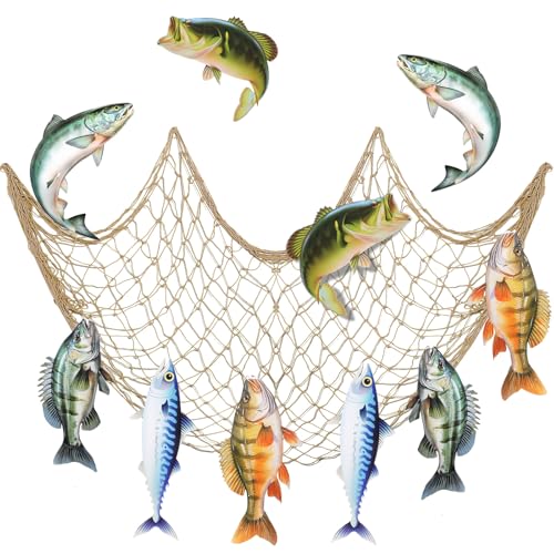Fishing Party Decorations Set with Large Net and 10 Fish Cardboard Cutouts
