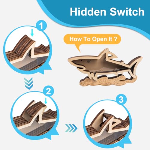 8.7 Inch Wooden Shark Tooth Display Case Shadow Box for Collectors