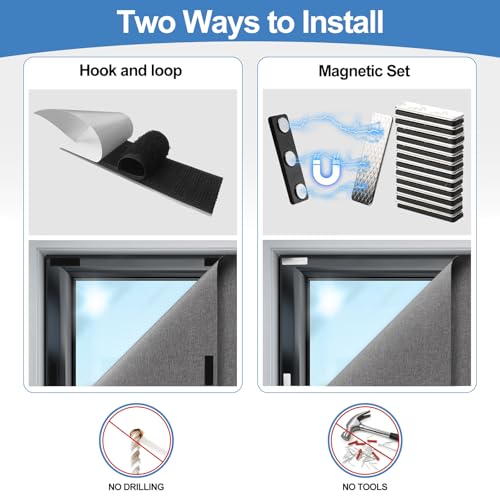 Magnetic Blackout Curtains, Portable Cotton Window Shades 118x59 in
