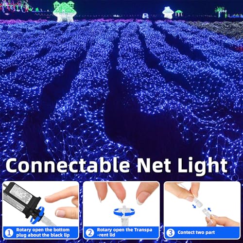 HeKation 9.8' x 6.6' Blue 200 LED Net Mesh String Lights, 8 Modes Waterproof