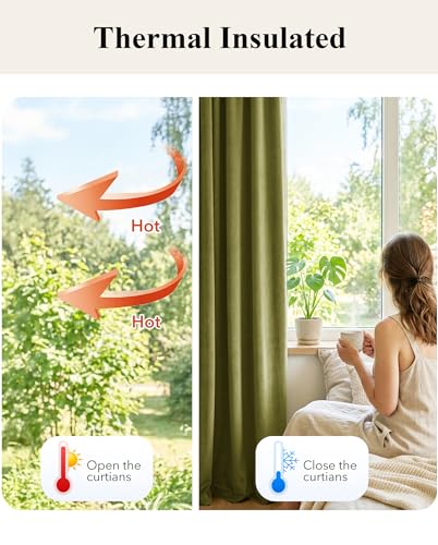 StangH Olive Green Velvet Drapes 52"W x 105"L (Pack of 2) - Living Room, 300 GSM Poshed Velvet