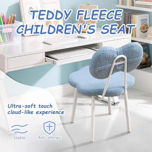 Bow Backrest Vanity Chair, Teddy Fleece Reading Seat for Bedroom, Blue