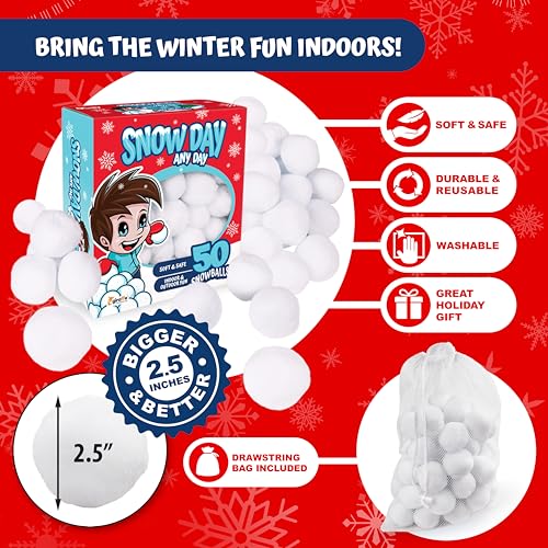 50-Piece Soft Plush Artificial Snowballs for Indoor Snowball Fight Games