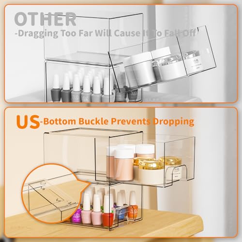 Yieach 4 Pack Clear Stackable Acrylic Storage Drawers 4.4'' Tall - Multi-Purpose Organizer
