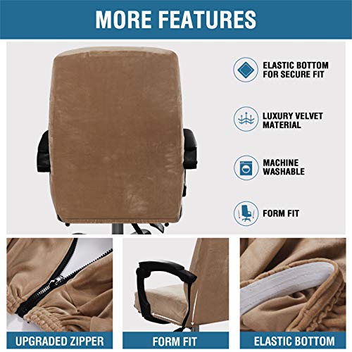 H.VERSAILTEX Velvet Home Office Chair Covers Stretchable Computer Desk Chair Covers Mid - High Back Universal Executive Boss Chair Covers Gaming Chair Cover Removable Machine Washable, Camel