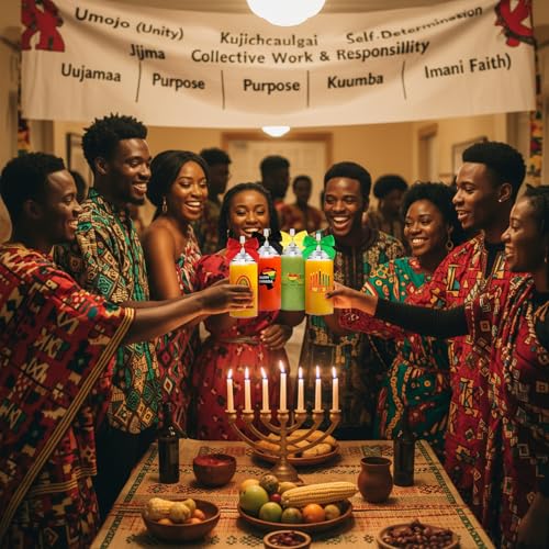 Kwanzaa Gift Set with 24 Plastic Cups, Lids, Straws, Keychains & Bows