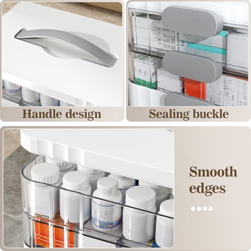 3-Tier Portable Medicine Organizer Box with Handle and Detachable Trays