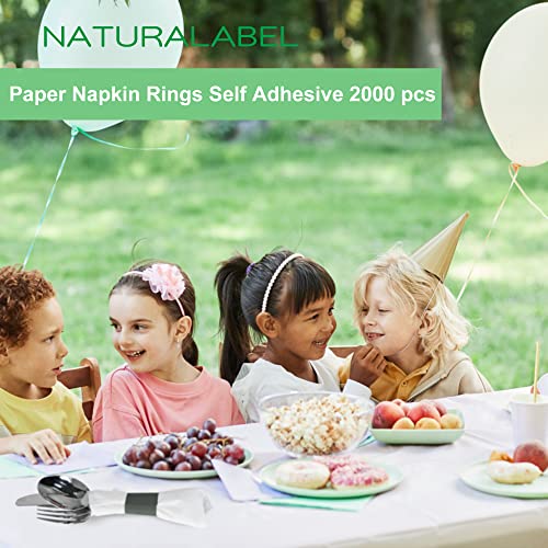 Self-Adhesive Paper Napkin Bands, 2000 Pack, Black Silverware Wraps