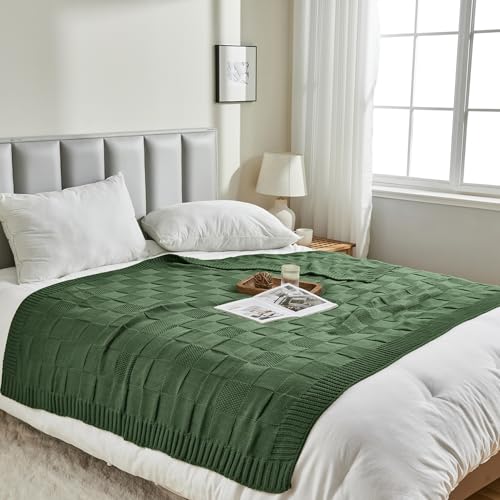 CozeCube Christmas Green Knitted Checkered Throw Blanket 60x80 Inches