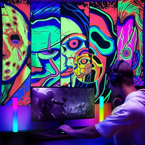UV Reactive Blacklight Horror Face Tapestry - Trippy Glow Wall Decor