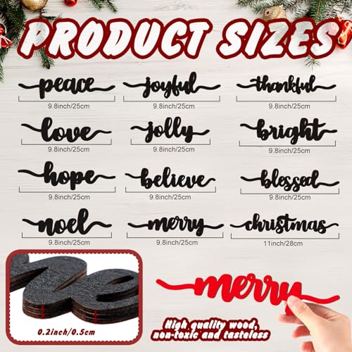 Jetec 12 Pcs Christmas Wooden Word Cutouts Hope Black Holiday Decor
