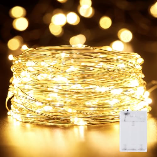 33FT 100 LED Battery Operated Fairy String Lights - Waterproof Silver Wire