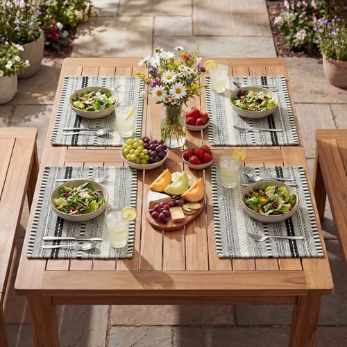 Woven Braided Stripe Placemats Set of 4, 12x18 Inch Farmhouse Table Mats