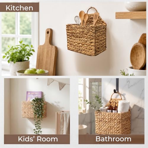Woven Hanging Wall Basket - Flat Back Farmhouse Storage Organizer