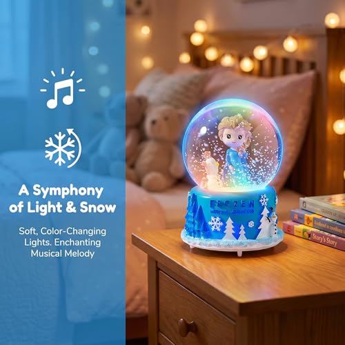 Musical Snow Globe with Automatic Snowfall and Colorful Lights, 80mm