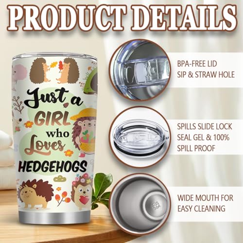 MoYueno Hedgehog Gift 20oz Insulated Tumblers with Straw - Animal Water Bottle for Hedgehog Lovers