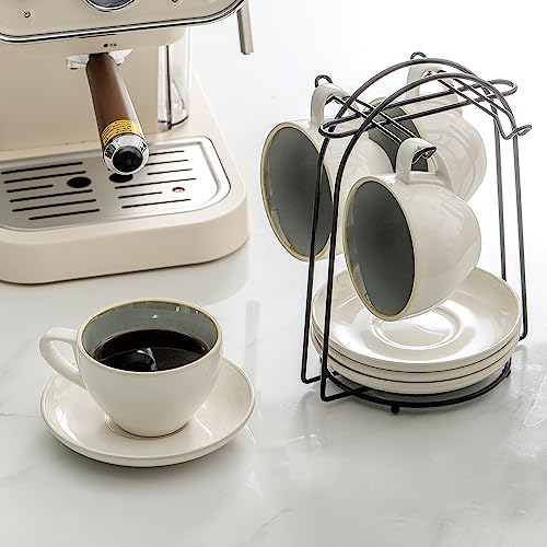 SIDUCAL 8oz Green Reactive Glazed Ceramic Cappuccino Cups Set of 4