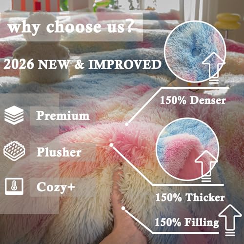 Faux Fur Rainbow Comforter Set for Kids - 3PC Twin/Full
