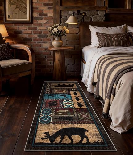2x6 Rustic Bear Cabin Hallway Runner Rug - Washable Non-Slip Entryway Mat