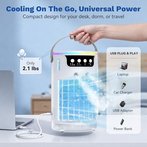 Portable Air Conditioner Fan, 1200ML Personal Evaporative Air Cooler with Ice Tank