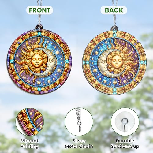 OASSIE Sun and Moon Suncatcher Decor - Double Layered Window Hanging, Celestial Boho Home Gift