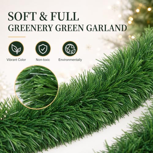 Aufee 50FT Green Christmas Garland Decorations - Outdoor Indoor Faux Pine Railing Wreath, DIY Friendly, Waterproof Holiday Decor - Variation 1