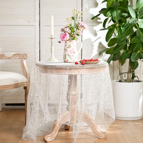 Horaldaily White Silver Star Gauze Tablecloth 60x140 Inch Rectangular Home Decor