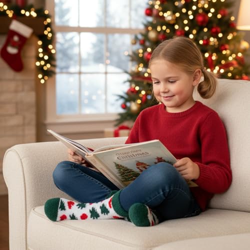 Girls Kids Fuzzy Non-Slip Grip Socks 8-12 Years Red - Toddler Slipper Socks