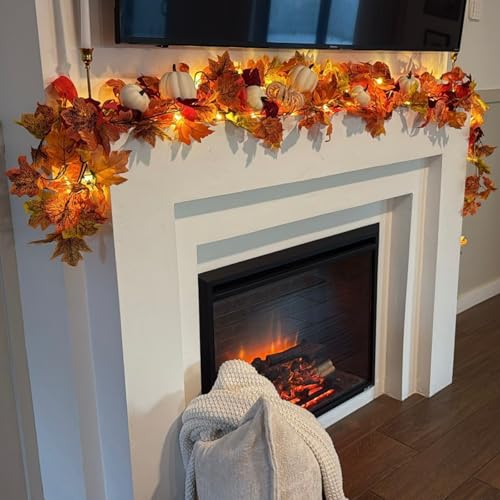 4-Pack Fall Leaf Garland with LED String Lights - Artificial Maple Leaves