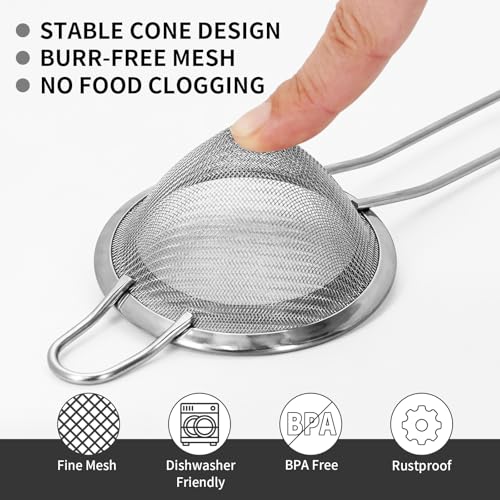Eispap Silver Mini Stainless Steel Fine Mesh Cocktail & Tea Strainer - Small, Rust-Proof, Handle