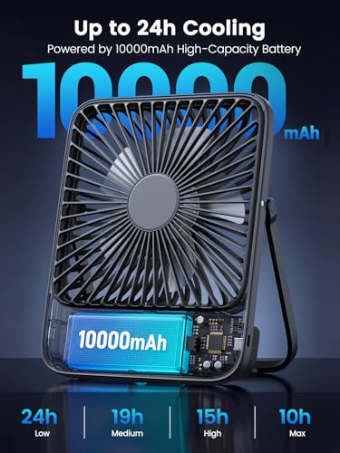 Warmco D3 10000mAh Portable Travel Fan 7-Inch Quiet Battery Powered Desk Fan