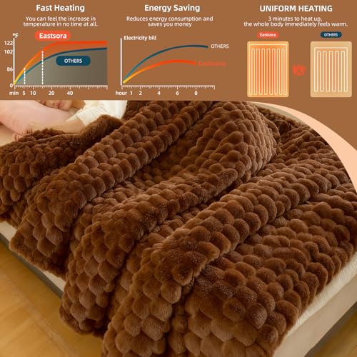 Heated Throw Blanket, 50" x 60" Soft Faux Fur & Flannel, 12 Heat Levels