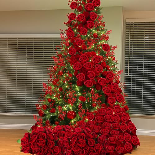 Artificial Velvet Rose & Berry Christmas Decor Set | 60 Pcs Holiday Floral Arrangement