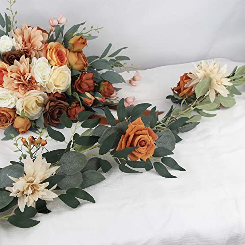 Rinlong Terracotta Flower Garland with Eucalyptus and Rose for Wedding & Mantle Decor