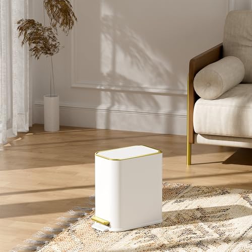 Small Bathroom Trash Can with Lid, 1.3 Gallon Slim Stainless Steel Waste Bin