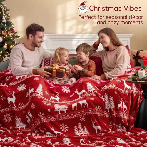 PHF Reindeer Christmas Throw Blanket Twin 66x90 300GSM Plush Fleece