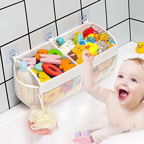 Austion Mesh Bath Toy Organizer - 2 Compartment Quick Drying Storage Bag