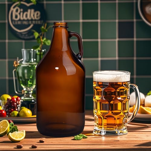 Amber Glass Growlers 64 oz - 3 Pack Half-Gallon Jugs for Home Brewing