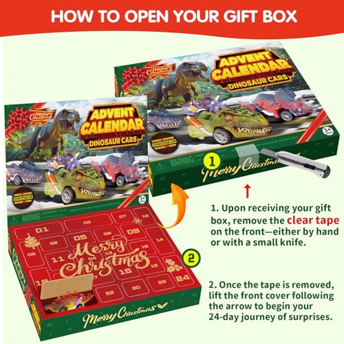 Dinosaur Monster Truck Advent Calendar - 24 Day Countdown with Play Map